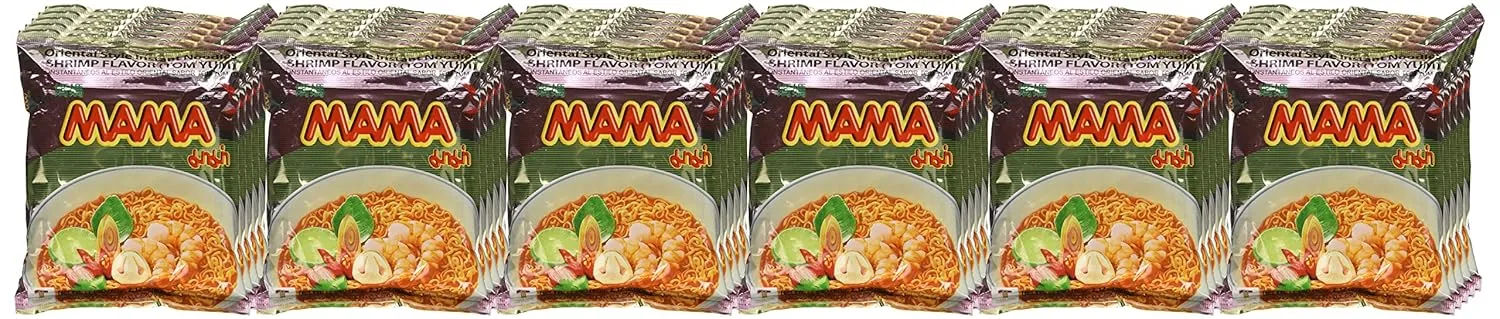 MAMA Noodles Shrimp Tom Yum Instant Noodles with Delicious Thai Flavors, Hot & Spicy Noodles w/Shrimp Tom Yum Soup Base, No Trans Fat w/Fewer Calories Than Deep Fried Noodles 30 Pack