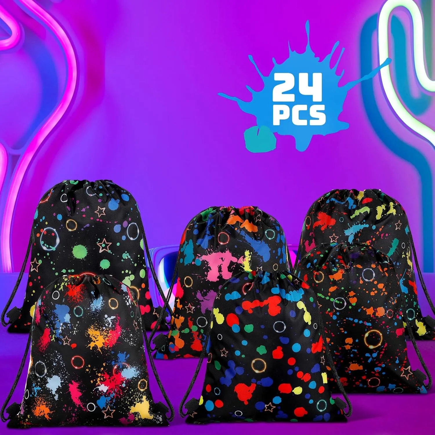 Marsui 24 Pcs Glowing Party Favor Drawstring Bags Gift Goodie Candy Favors Bags for Birthday Party Supplies