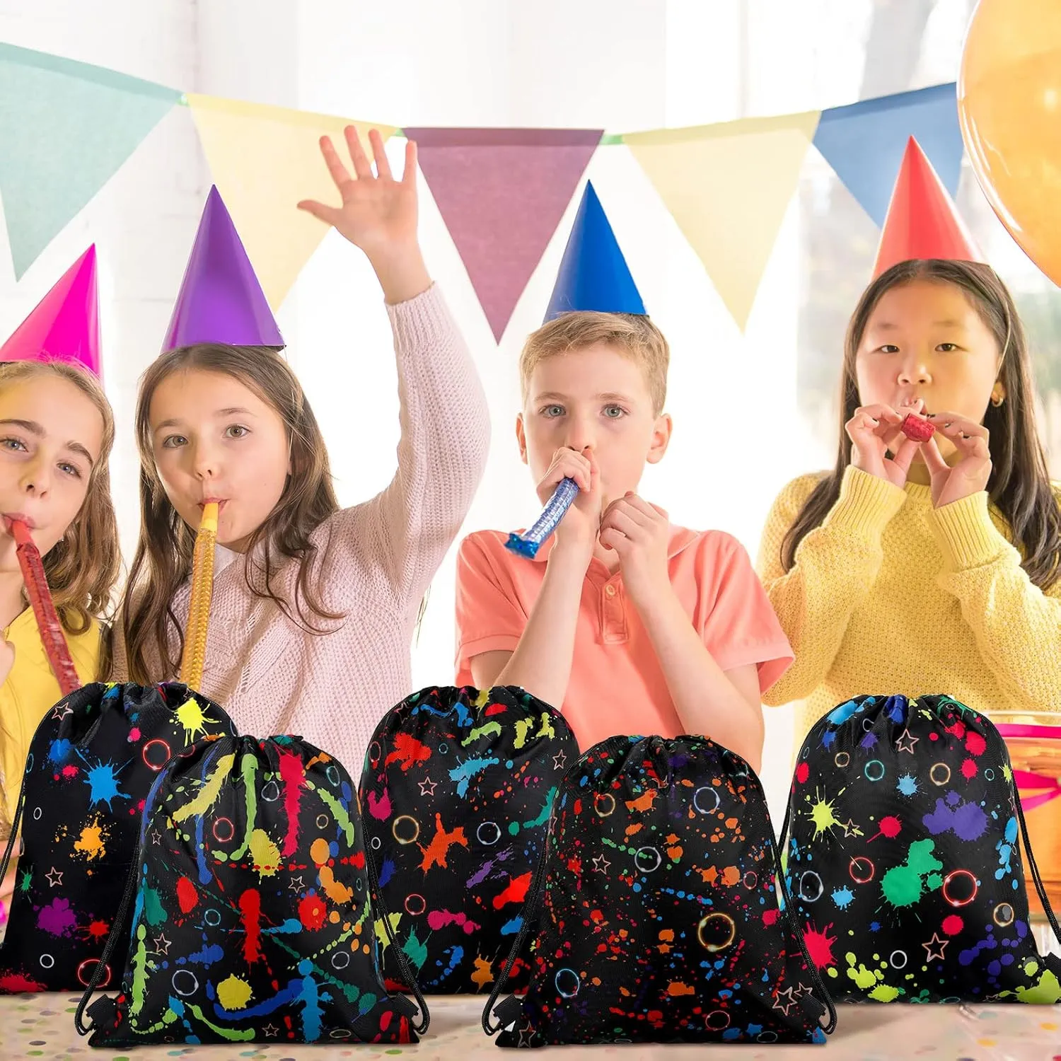 Marsui 24 Pcs Glowing Party Favor Drawstring Bags Gift Goodie Candy Favors Bags for Birthday Party Supplies