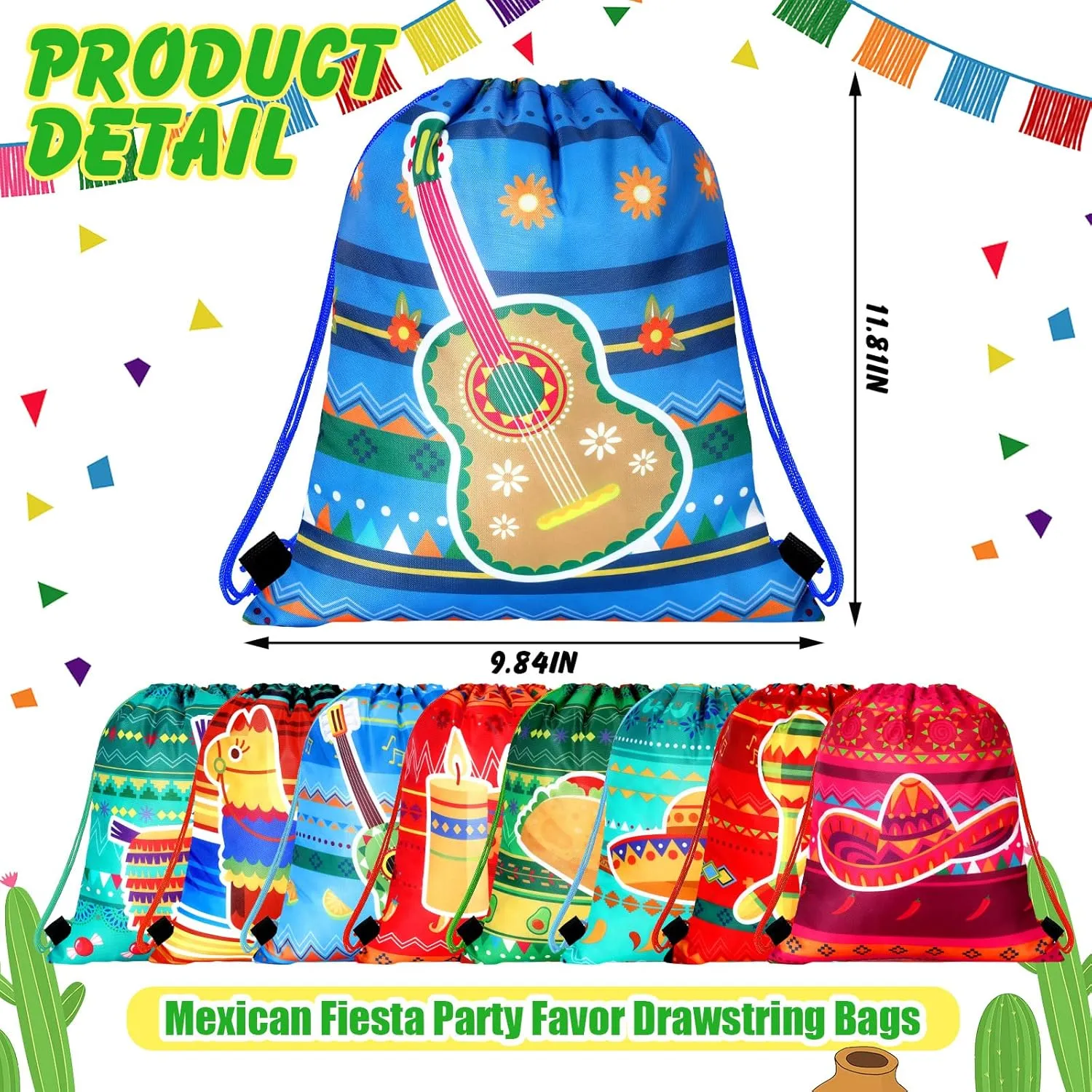 Marsui 24 Pcs Taco Party Party Favor Drawstring Bags Gift Goodie Candy Favors Bags for Birthday Party Supplies