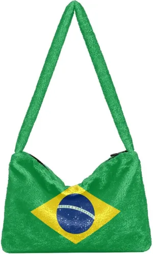 MCHIVER Shoulder Tote Bags for Women Furry Crossbody bag with Zipper Hobo Handbag Purses
