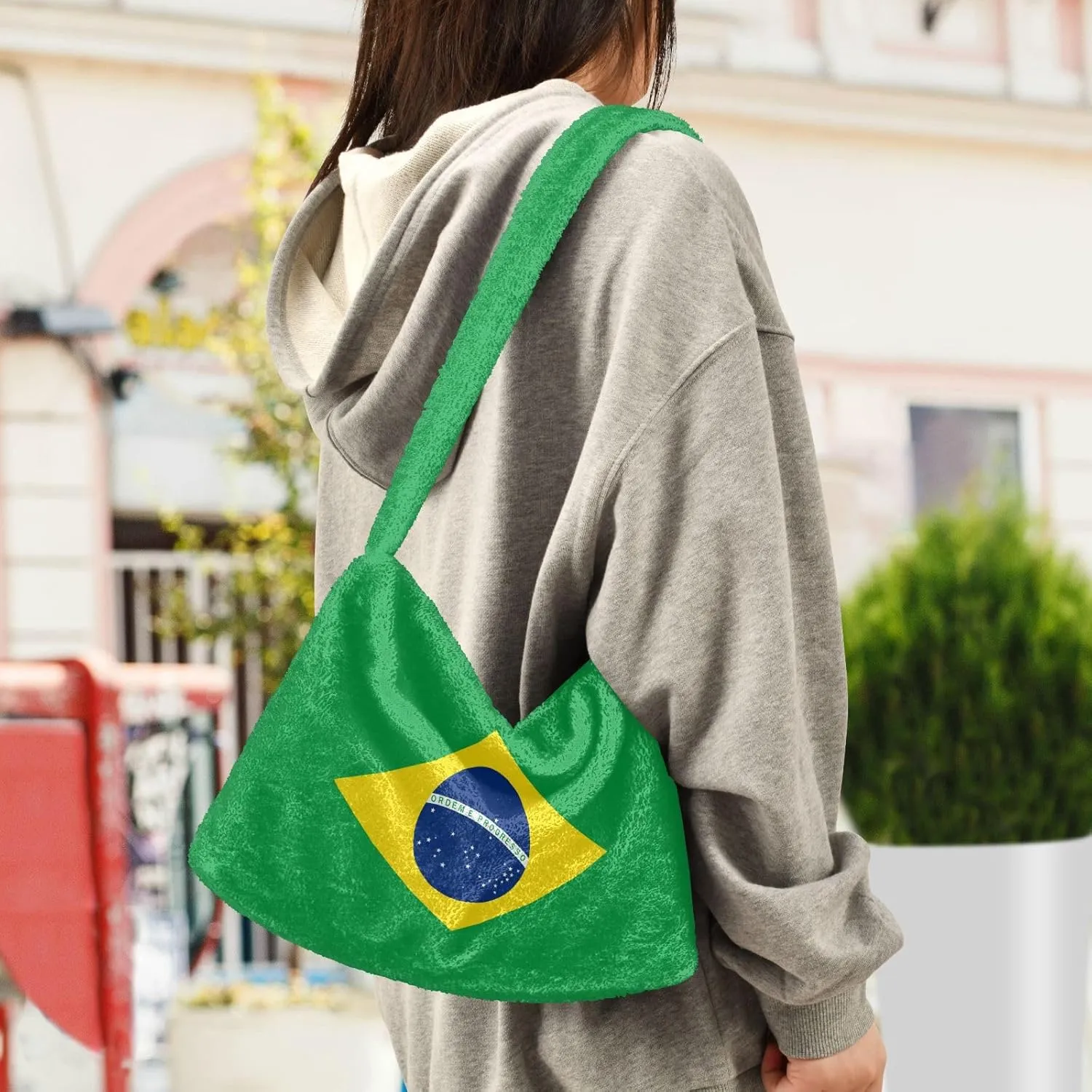 MCHIVER Shoulder Tote Bags for Women Furry Crossbody bag with Zipper Hobo Handbag Purses