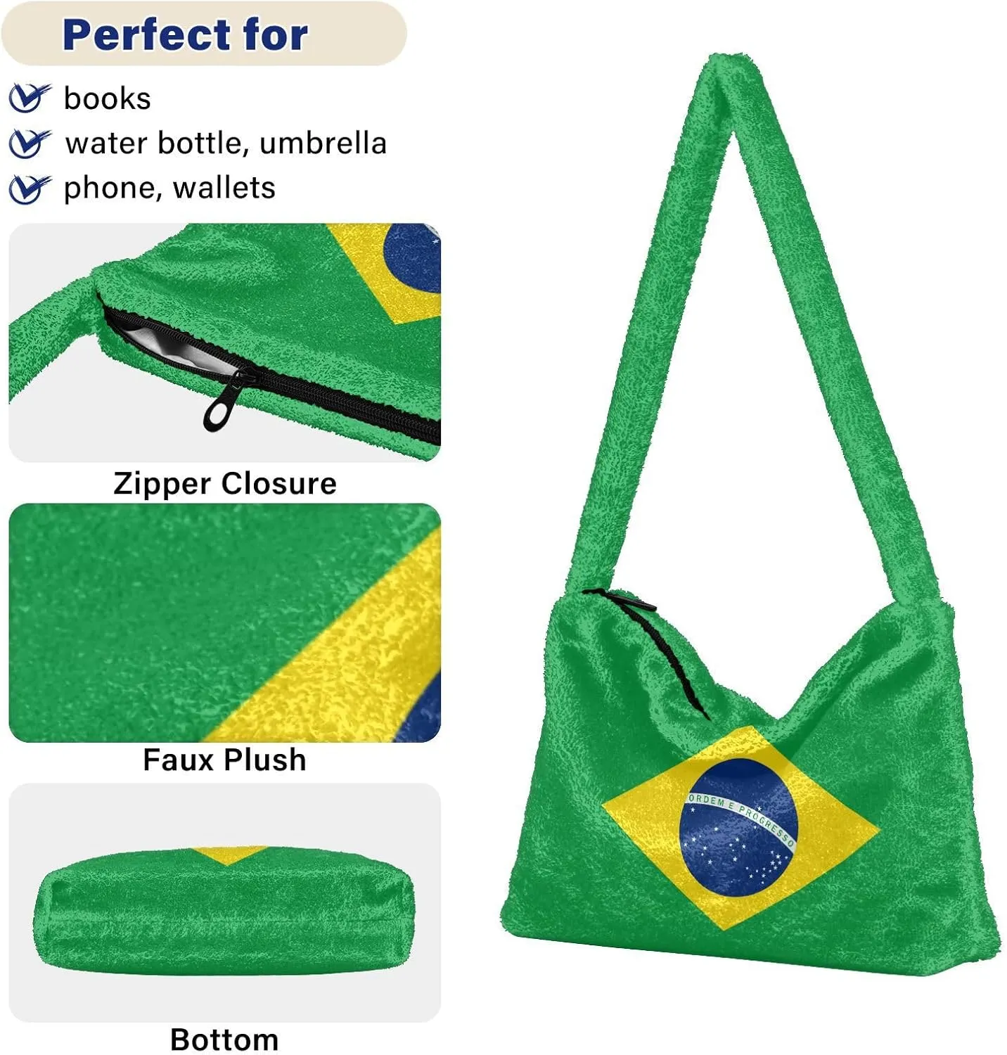 MCHIVER Shoulder Tote Bags for Women Furry Crossbody bag with Zipper Hobo Handbag Purses