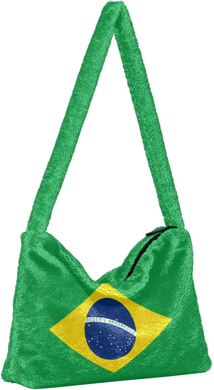 MCHIVER Shoulder Tote Bags for Women Furry Crossbody bag with Zipper Hobo Handbag Purses