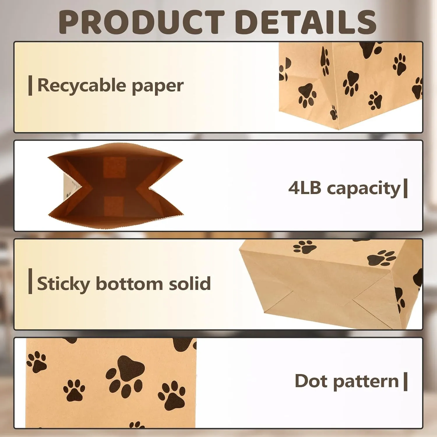 Meanplan 200 Pcs Paper Paw Print Bags with Footprint Paper Dog Treat Bags Bulk for Lunch Snacks Bread Candy Sandwich Popcorn Cookies Food Party Favors (4lb: 9.4 x 5.1 x 3.1 Inch)