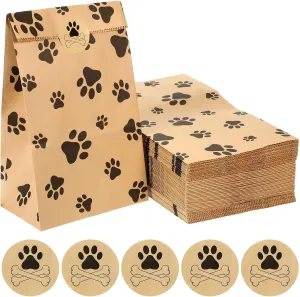 Meanplan 200 Pcs Paper Paw Print Bags with Footprint Paper Dog Treat Bags Bulk for Lunch Snacks Bread Candy Sandwich Popcorn Cookies Food Party Favors (4lb: 9.4 x 5.1 x 3.1 Inch)