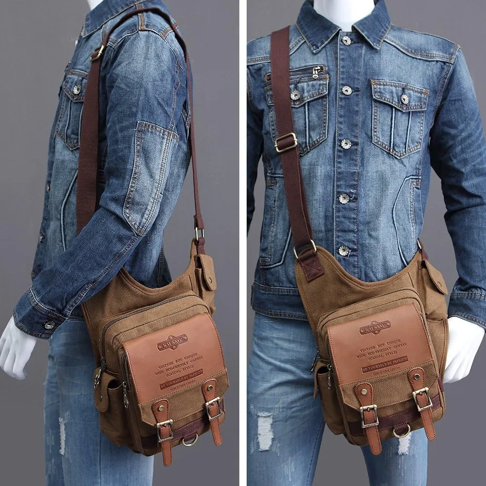Mens Vintage Canvas Shoulder Messenger Bag Chest Leather Patchwork Messenger Bag
