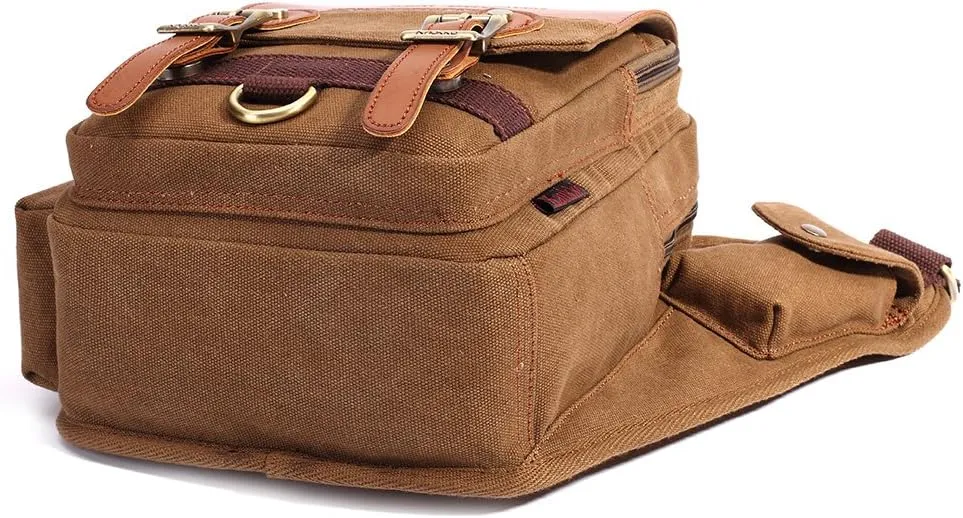 Mens Vintage Canvas Shoulder Messenger Bag Chest Leather Patchwork Messenger Bag
