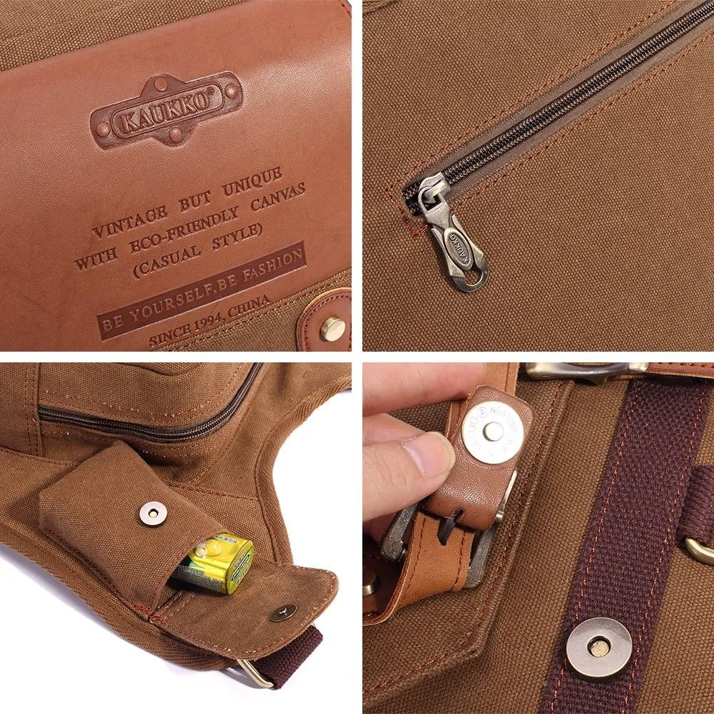 Mens Vintage Canvas Shoulder Messenger Bag Chest Leather Patchwork Messenger Bag