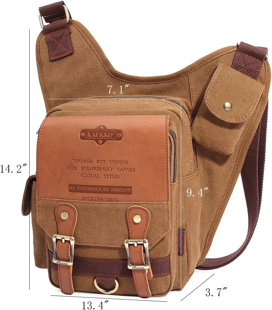 Mens Vintage Canvas Shoulder Messenger Bag Chest Leather Patchwork Messenger Bag