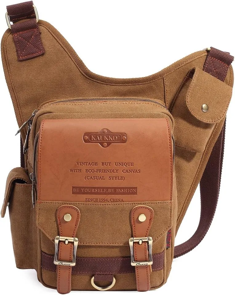 Mens Vintage Canvas Shoulder Messenger Bag Chest Leather Patchwork Messenger Bag