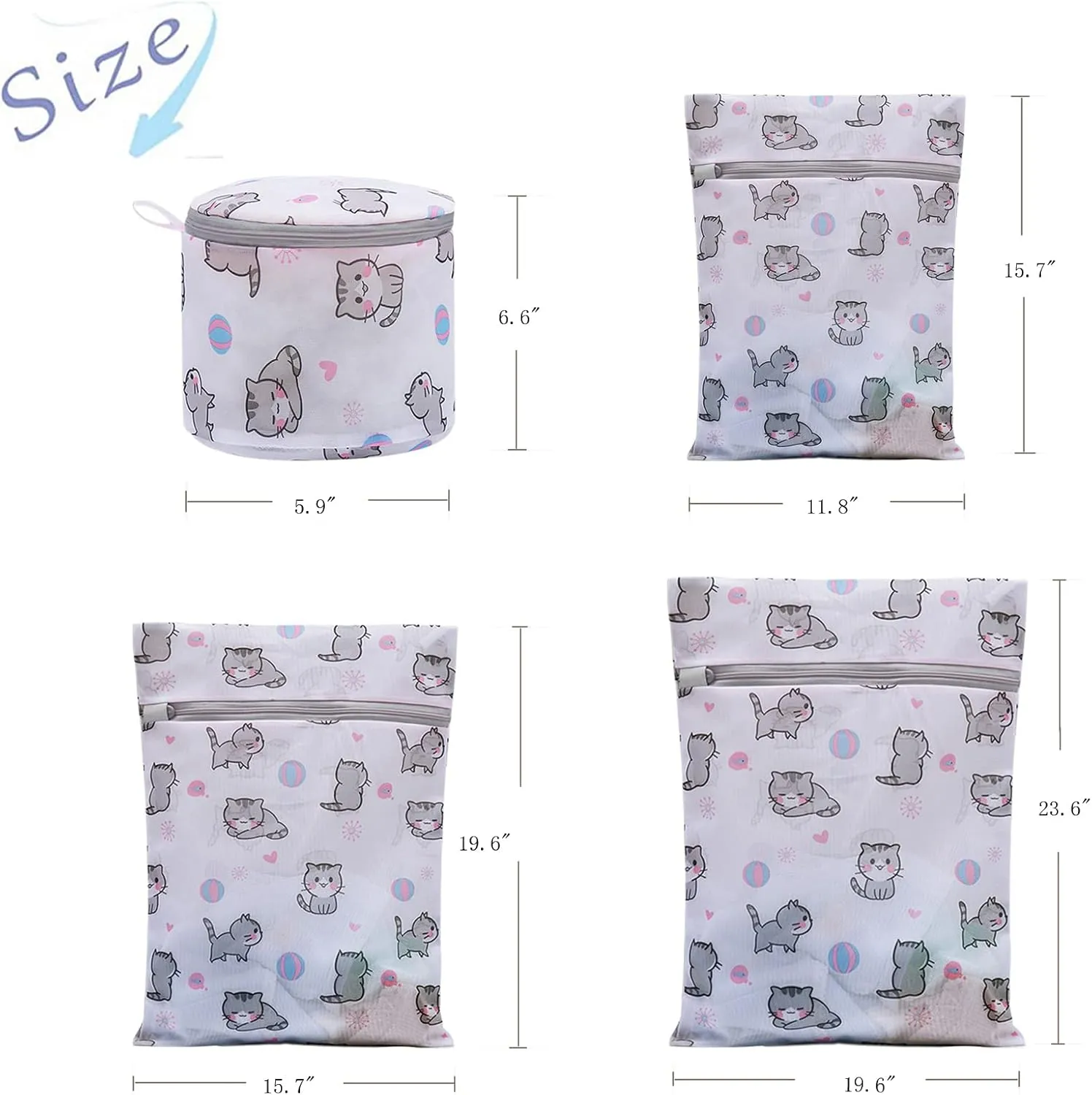 Mesh Laundry Bags,Set of 7 Delicate Laundry Bag for Washing Machine,Clothing Washing Bags with cat Prints,Garment Bags for Laundry,Lingerie Bag,Travel Storage Organize Bag (CAT)