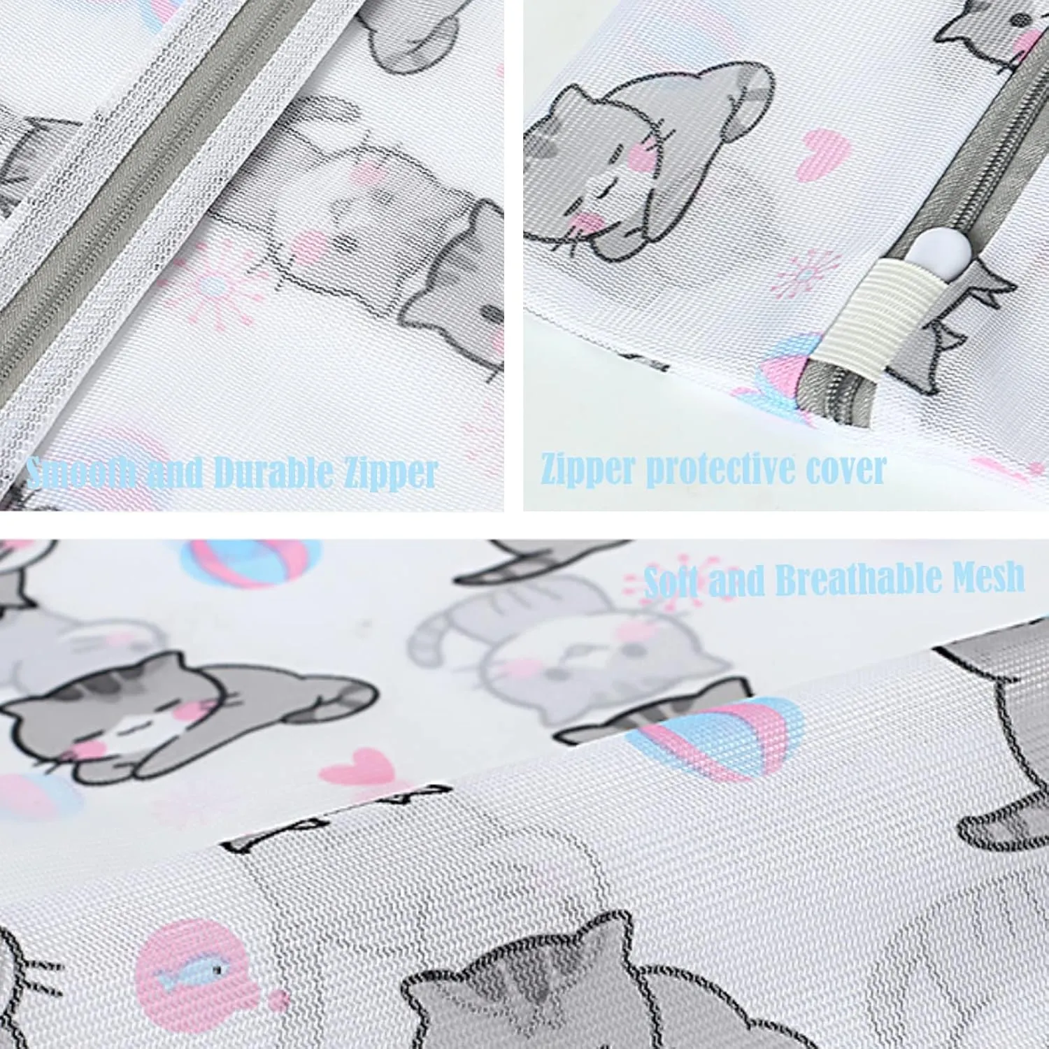 Mesh Laundry Bags,Set of 7 Delicate Laundry Bag for Washing Machine,Clothing Washing Bags with cat Prints,Garment Bags for Laundry,Lingerie Bag,Travel Storage Organize Bag (CAT)