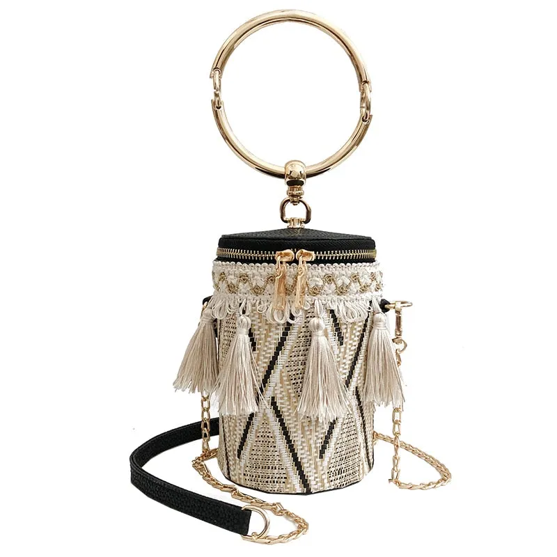 Metal Straw Best-price offer bag bag Chain Shoulder Handbag Women Travel quality Summer Round 2018 Cloud-integrated New Hand Fashion Tassel High bag bag Ring Tote