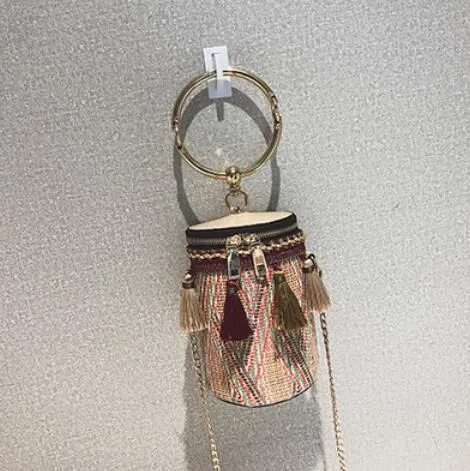 Metal Straw Best-price offer bag bag Chain Shoulder Handbag Women Travel quality Summer Round 2018 Cloud-integrated New Hand Fashion Tassel High bag bag Ring Tote