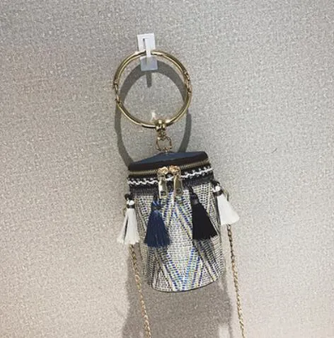 Metal Straw Best-price offer bag bag Chain Shoulder Handbag Women Travel quality Summer Round 2018 Cloud-integrated New Hand Fashion Tassel High bag bag Ring Tote