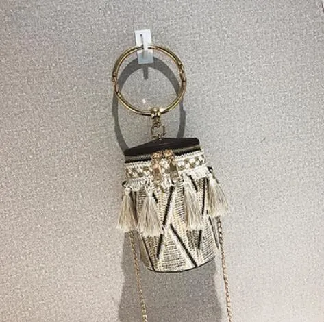 Metal Straw Best-price offer bag bag Chain Shoulder Handbag Women Travel quality Summer Round 2018 Cloud-integrated New Hand Fashion Tassel High bag bag Ring Tote