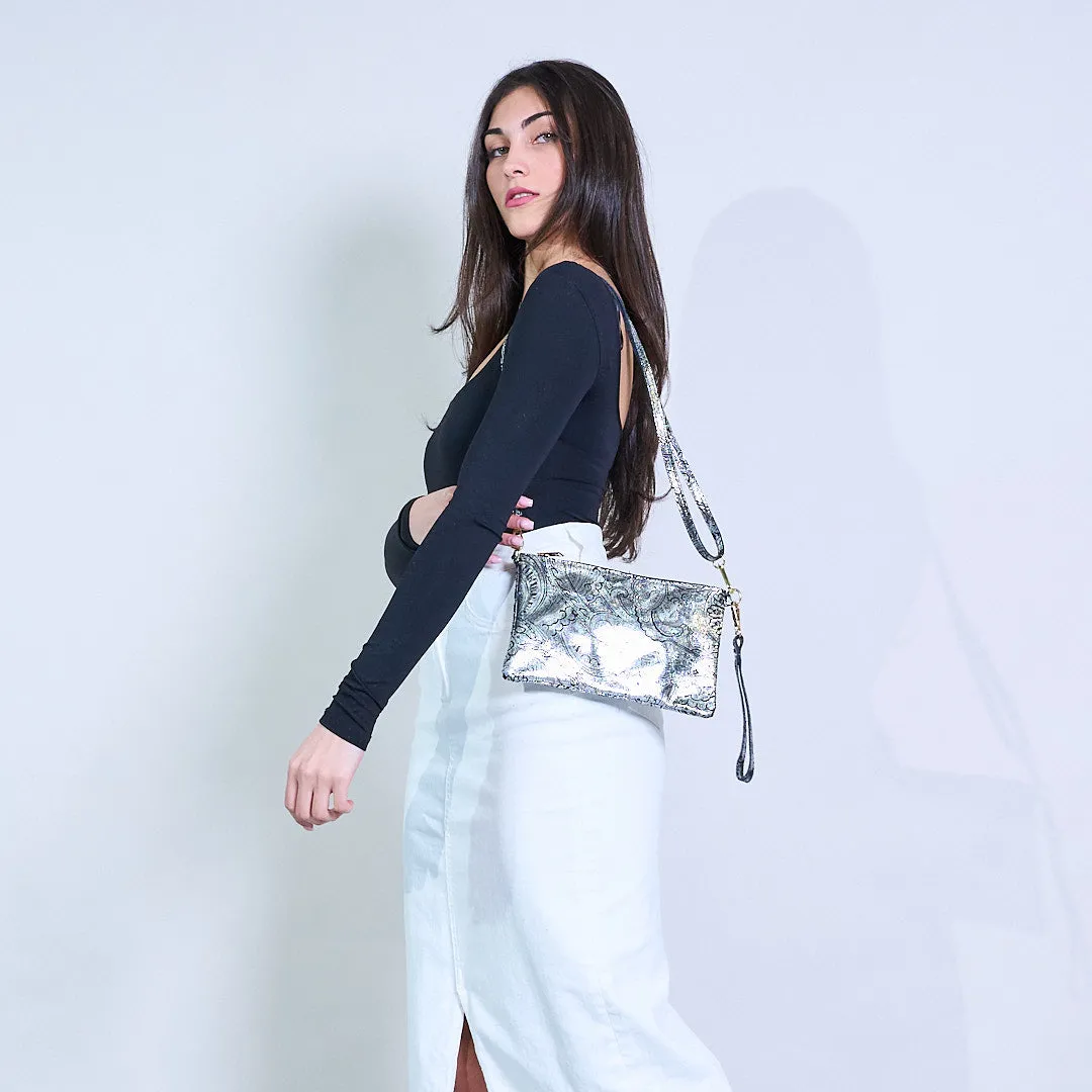 Metallic baroque embossed mini crossbody clutch bag wholesale