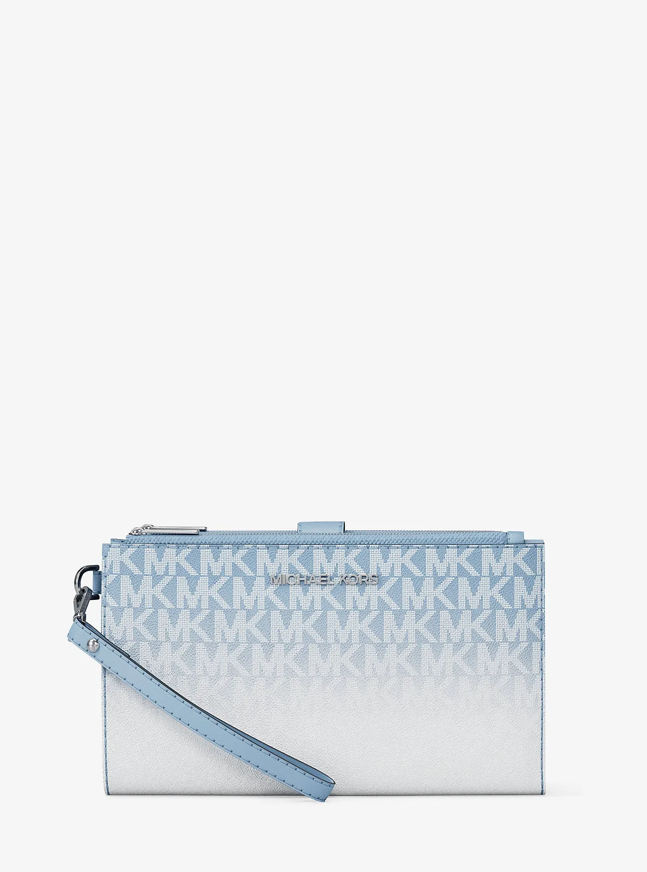 Micheal Kors Jet Set Large Ombre Signature Logo Wristlet Light Sky