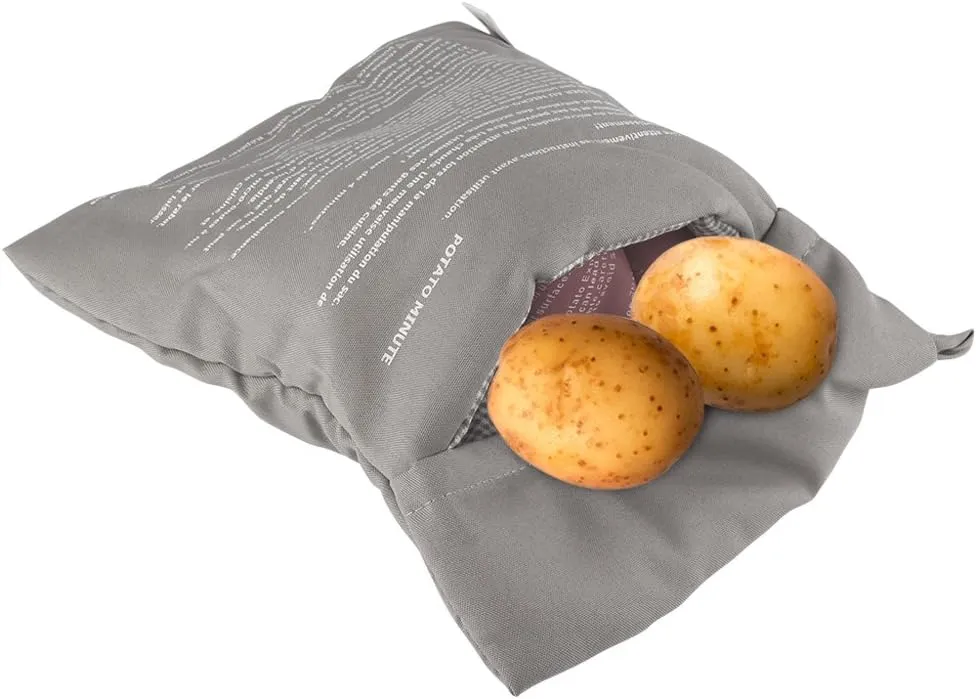 Microwave Potato Bag Baked Potato Microwave Baking Bag Washable Reusable Potato Cooker Pouch Fast in 4 Minutes (2 Pack, Grey)
