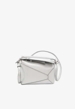 Mini Puzzle Laminated Leather Top Handle Bag