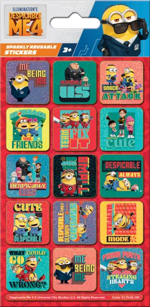 Minions Despicable Me 4 Captions Reusable Foil Stickers