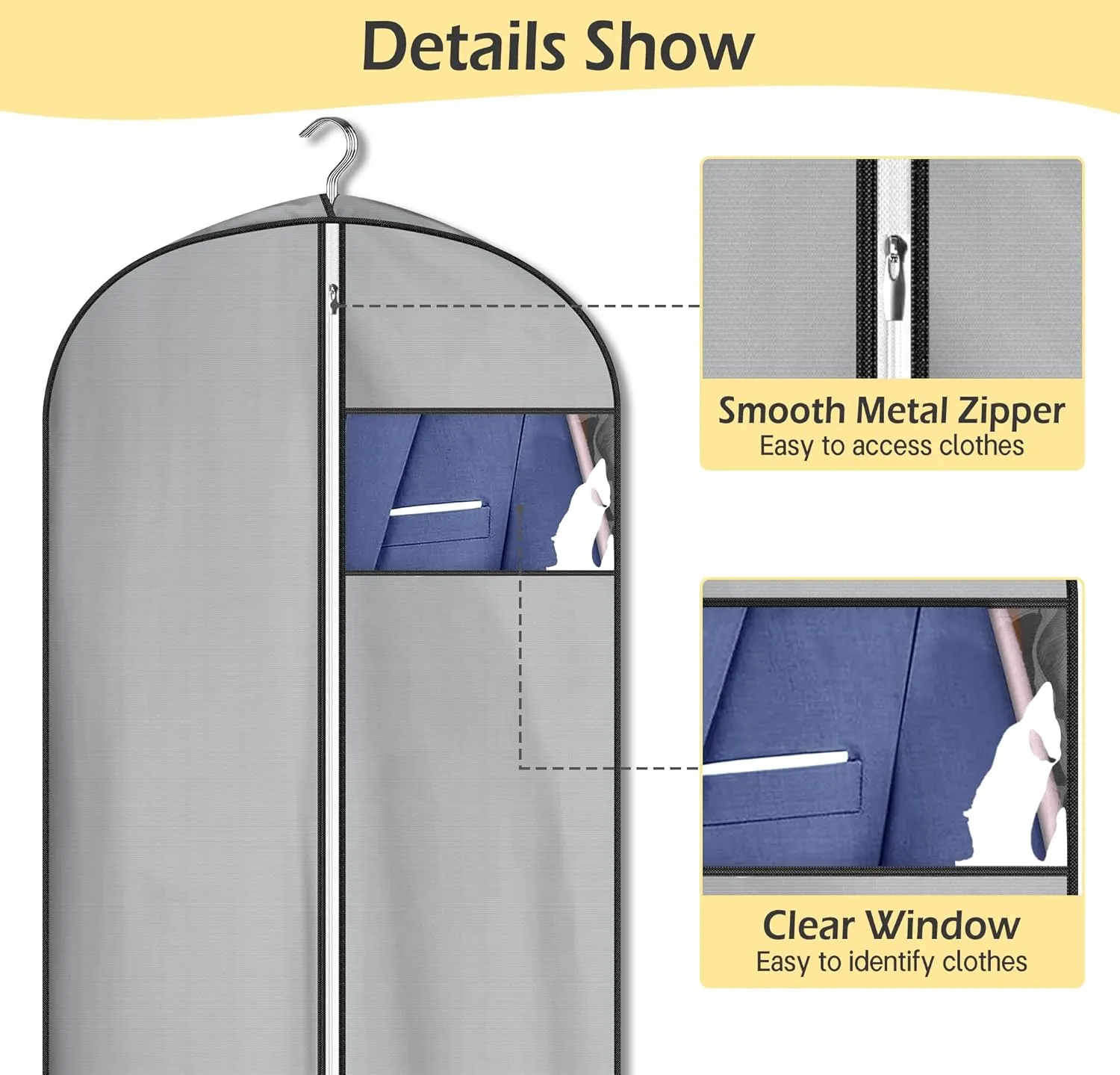 MISSLO 4" Gusseted Garment Bags for Hanging Clothes 43" Suit Bags for Closet Storage Waterproof Suit Cover Bags Hanging Clothes Storage Bag, 3 Packs
