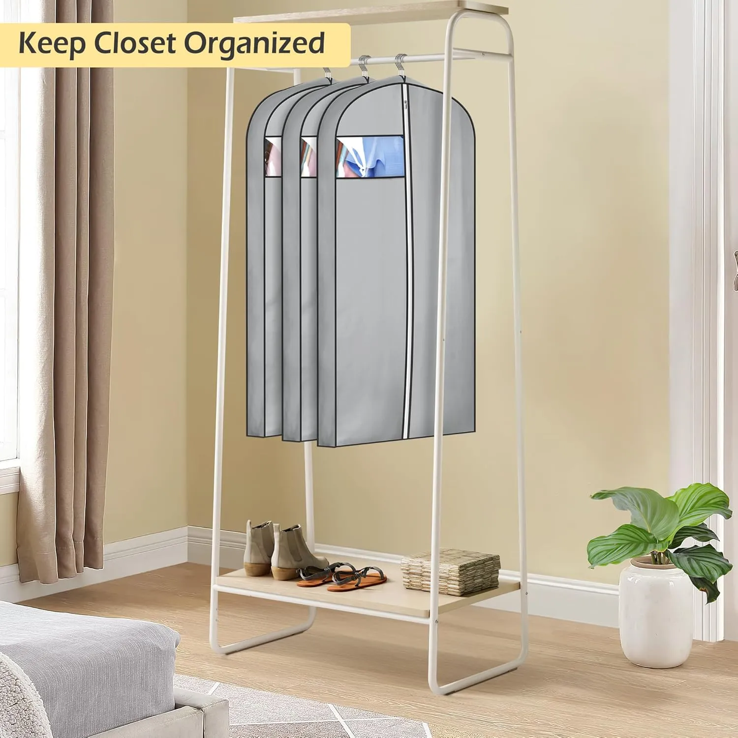 MISSLO 4" Gusseted Garment Bags for Hanging Clothes 43" Suit Bags for Closet Storage Waterproof Suit Cover Bags Hanging Clothes Storage Bag, 3 Packs