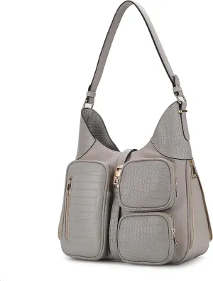 MKF Collection Shoulder Bag for Women, Handbag Purse Top-Handle Hobo Bag Crocodile-embossed Vegan Leather Purse