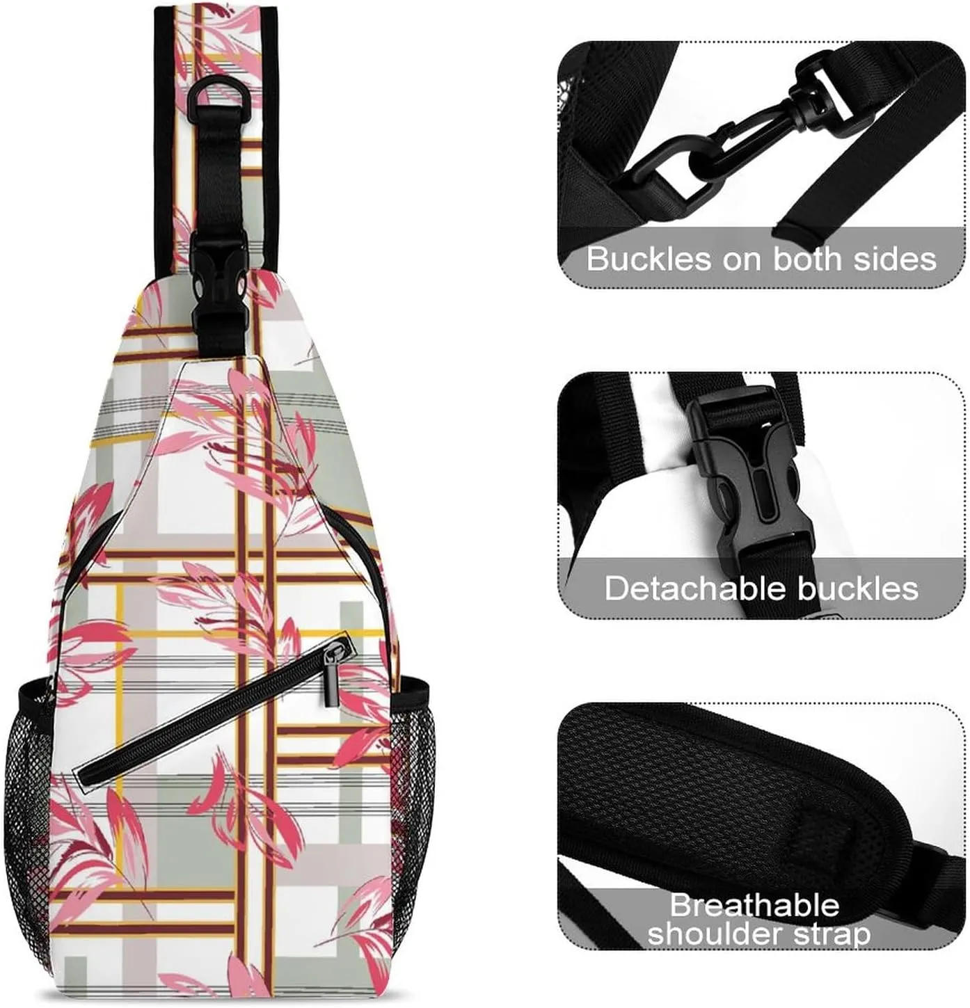 MoBlinko Sling Bag Leaves Flowers Patchwork Women Crossbody Sling Backpack Chest Bag for Hiking Cycling Travel Gift