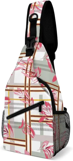 MoBlinko Sling Bag Leaves Flowers Patchwork Women Crossbody Sling Backpack Chest Bag for Hiking Cycling Travel Gift