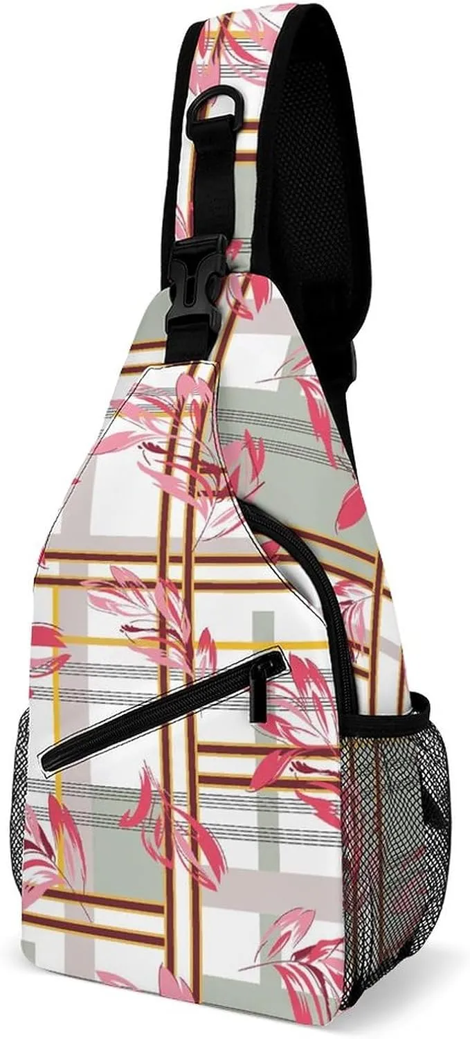 MoBlinko Sling Bag Leaves Flowers Patchwork Women Crossbody Sling Backpack Chest Bag for Hiking Cycling Travel Gift