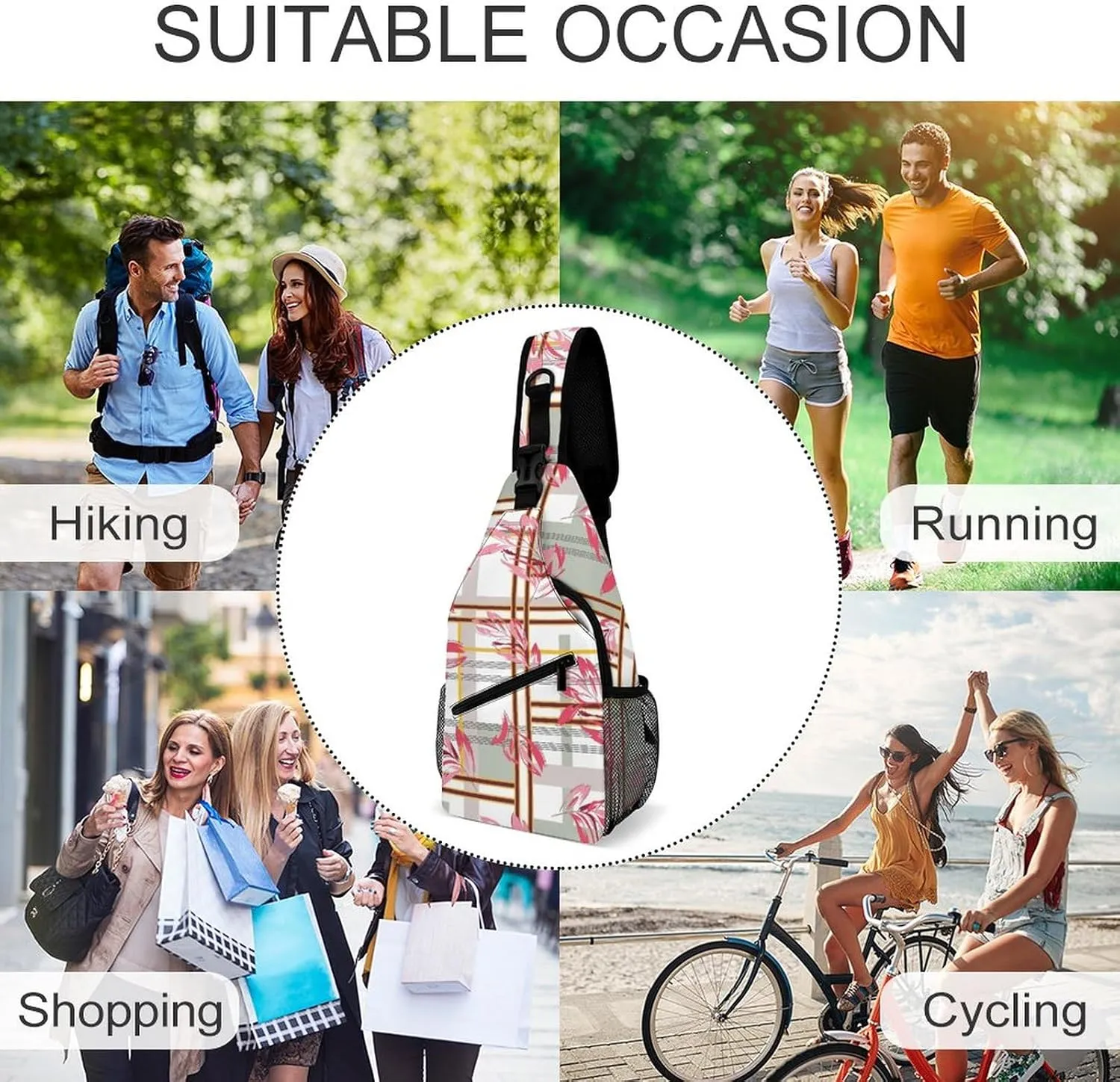 MoBlinko Sling Bag Leaves Flowers Patchwork Women Crossbody Sling Backpack Chest Bag for Hiking Cycling Travel Gift