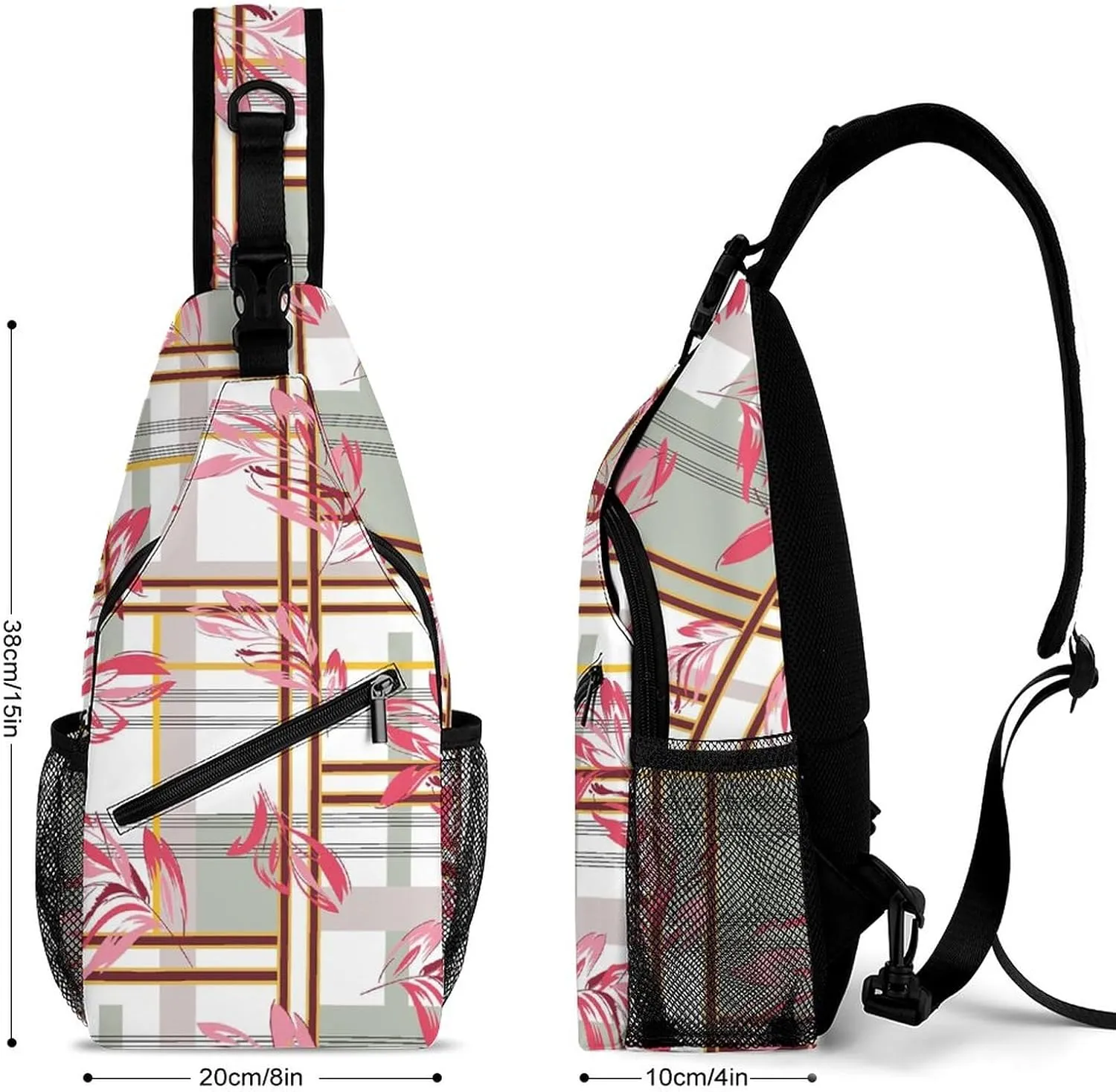 MoBlinko Sling Bag Leaves Flowers Patchwork Women Crossbody Sling Backpack Chest Bag for Hiking Cycling Travel Gift