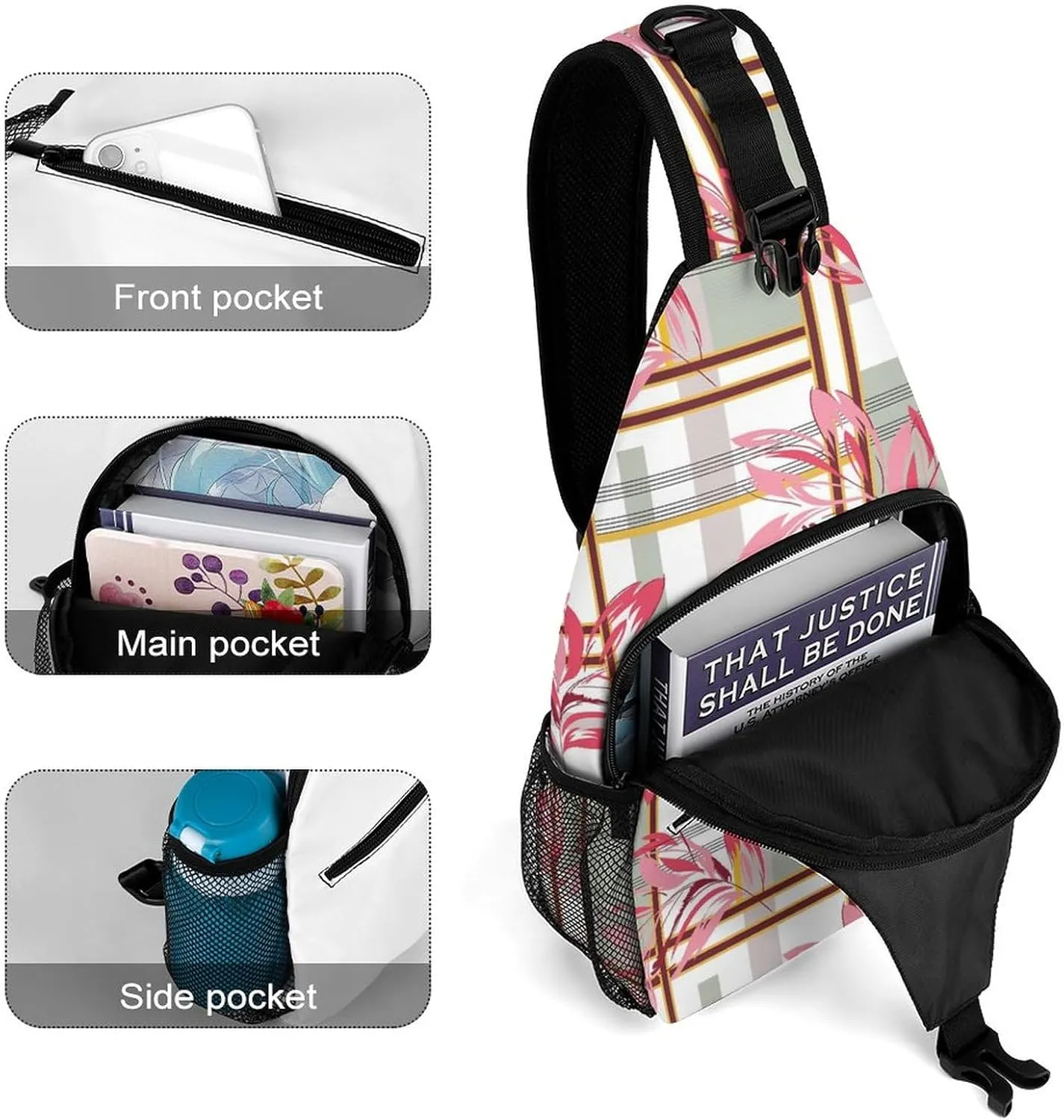 MoBlinko Sling Bag Leaves Flowers Patchwork Women Crossbody Sling Backpack Chest Bag for Hiking Cycling Travel Gift