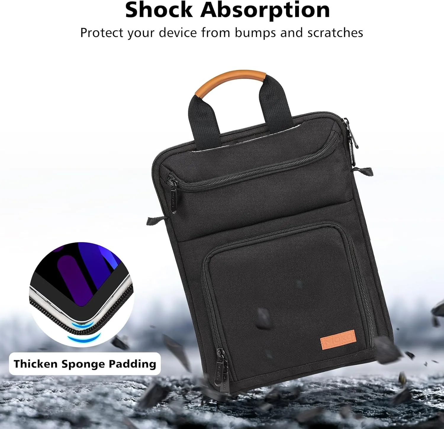 MoKo 12.9 Inch Tablet Sleeve Bag Carrying Case Fits 13 Inch New iPad Pro M4 & Air M2 2024, iPad Pro 12.9 inch M2&M1, Galaxy Tab S9/S8 Plus 12.4, with Shoulder Strap, Handle and Pockets, Black