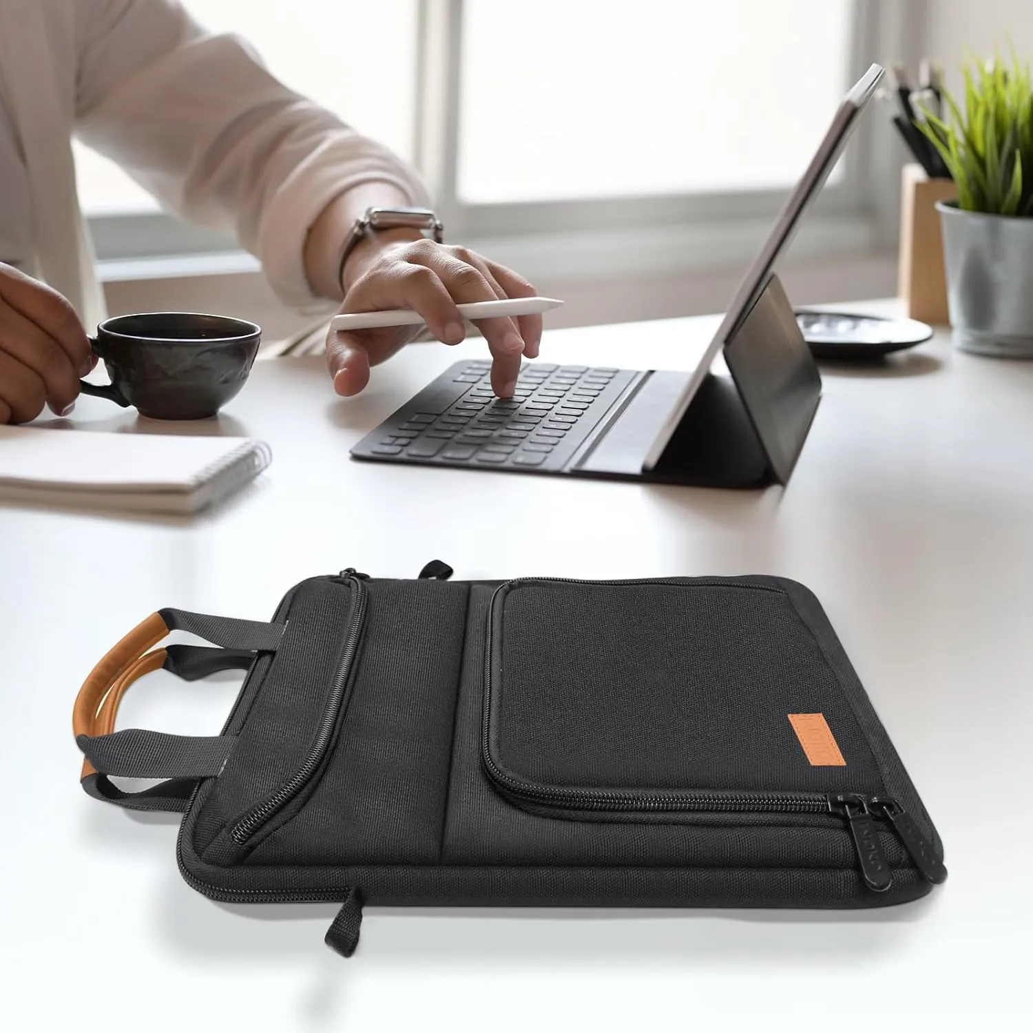 MoKo 12.9 Inch Tablet Sleeve Bag Carrying Case Fits 13 Inch New iPad Pro M4 & Air M2 2024, iPad Pro 12.9 inch M2&M1, Galaxy Tab S9/S8 Plus 12.4, with Shoulder Strap, Handle and Pockets, Black