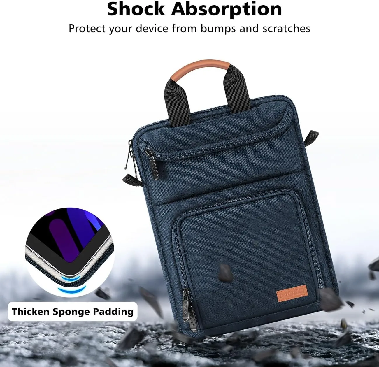 MoKo 9-11 Inch Tablet Sleeve Bag - Carrying Case Fits iPad Air, Pro 11, Tab S8/S9, with Shoulder Strap, Handle and Pockets, Indigo