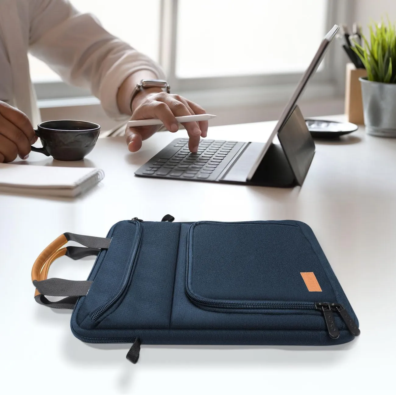 MoKo 9-11 Inch Tablet Sleeve Bag - Carrying Case Fits iPad Air, Pro 11, Tab S8/S9, with Shoulder Strap, Handle and Pockets, Indigo