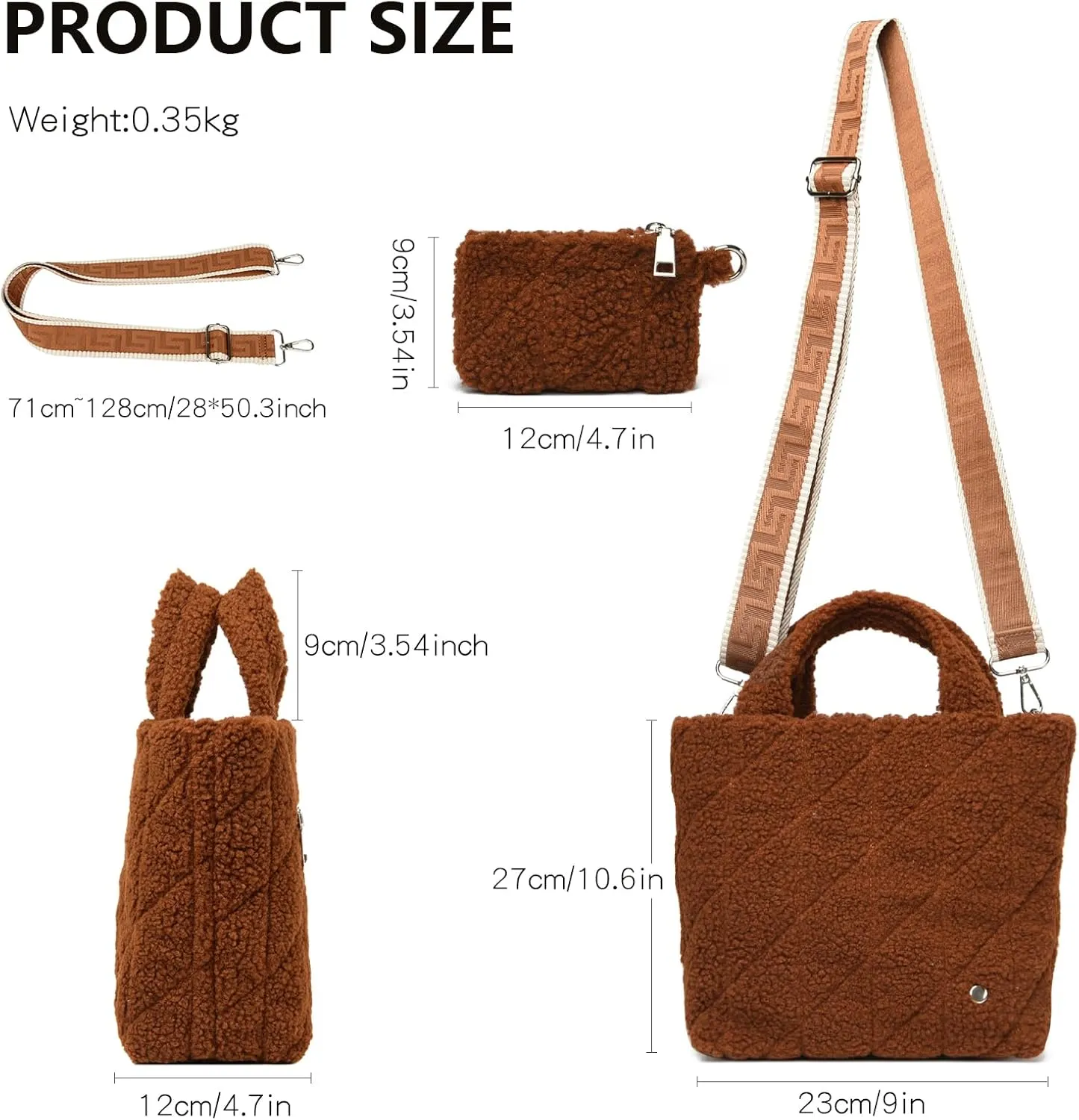 MYHOZEE Small Sherpa Tote Bag, Flurry Crossbody Bags for Women Quilted Fleece Purse Fuzzy Plush Winter Handbags