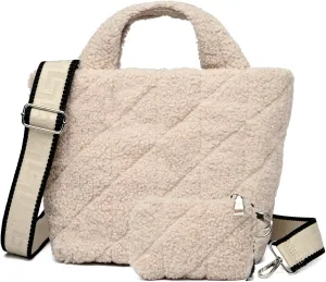 MYHOZEE Small Sherpa Tote Bag, Flurry Crossbody Bags for Women Quilted Fleece Purse Fuzzy Plush Winter Handbags