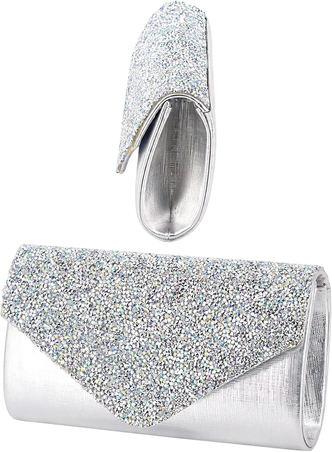Naimo Flap Dazzling Rhinestone Clutch Bag Evening Bag Purse With Detachable Chain For Wedding and Party