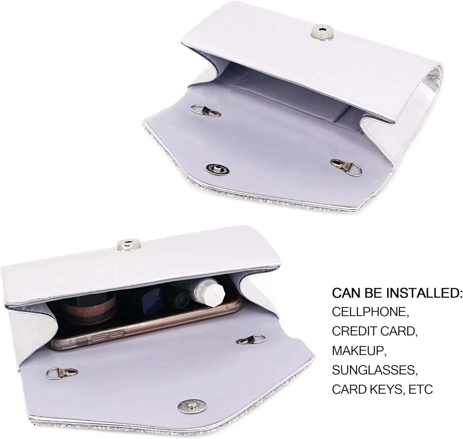 Naimo Flap Dazzling Rhinestone Clutch Bag Evening Bag Purse With Detachable Chain For Wedding and Party