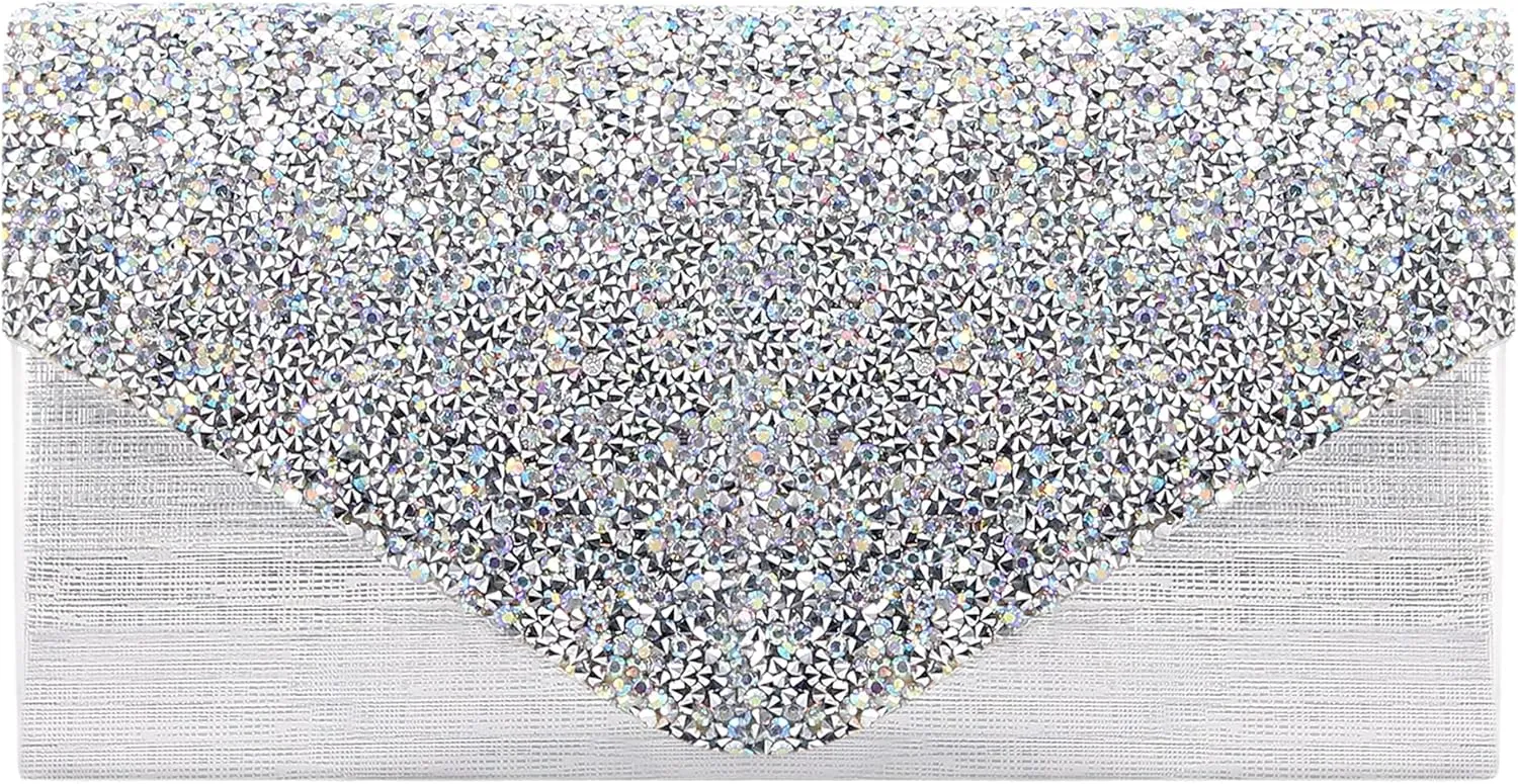 Naimo Flap Dazzling Rhinestone Clutch Bag Evening Bag Purse With Detachable Chain For Wedding and Party
