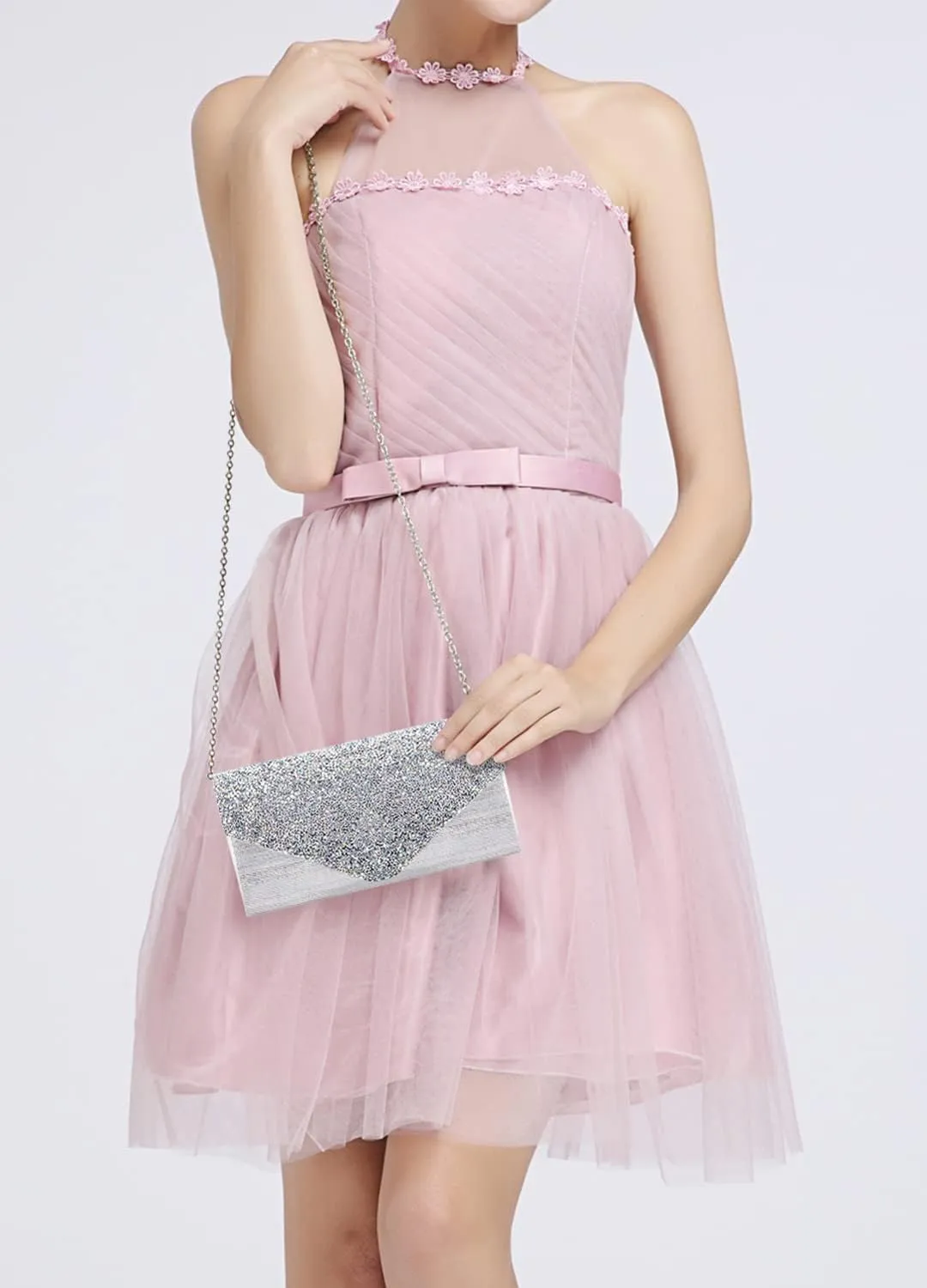 Naimo Flap Dazzling Rhinestone Clutch Bag Evening Bag Purse With Detachable Chain For Wedding and Party