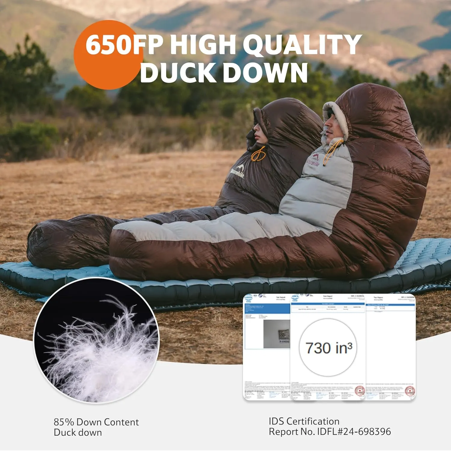 Naturehike 0 Degree Down Mummy Sleeping Bag for Adults, 650FP Cold Weather Backpacking Sleeping Bag with RDS Down, 12.5-38.8℉ Sleeping Bags for Camping, Hiking, 2025 Model