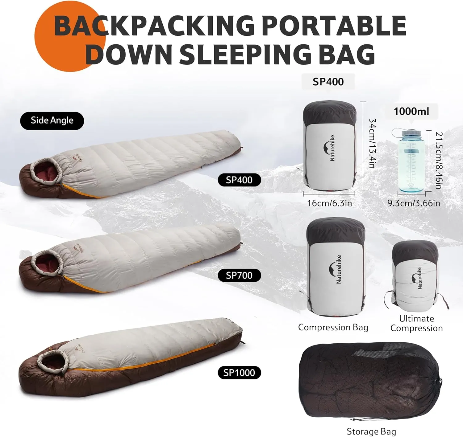 Naturehike 0 Degree Down Mummy Sleeping Bag for Adults, 650FP Cold Weather Backpacking Sleeping Bag with RDS Down, 12.5-38.8℉ Sleeping Bags for Camping, Hiking, 2025 Model