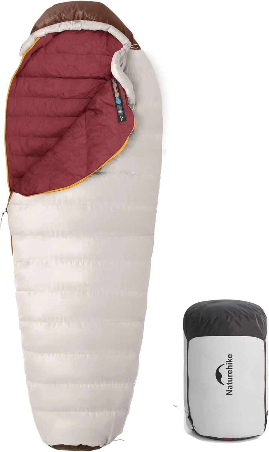 Naturehike 0 Degree Down Mummy Sleeping Bag for Adults, 650FP Cold Weather Backpacking Sleeping Bag with RDS Down, 12.5-38.8℉ Sleeping Bags for Camping, Hiking, 2025 Model