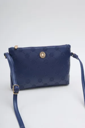 Navy Embossed Crossbody Bag