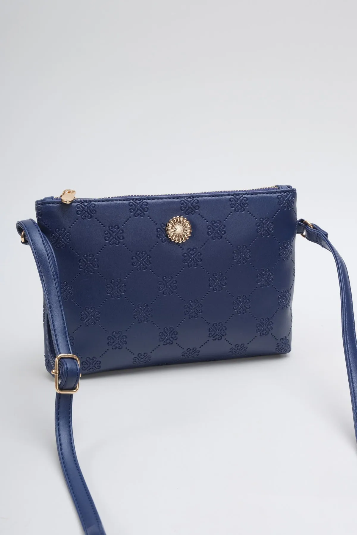 Navy Embossed Crossbody Bag